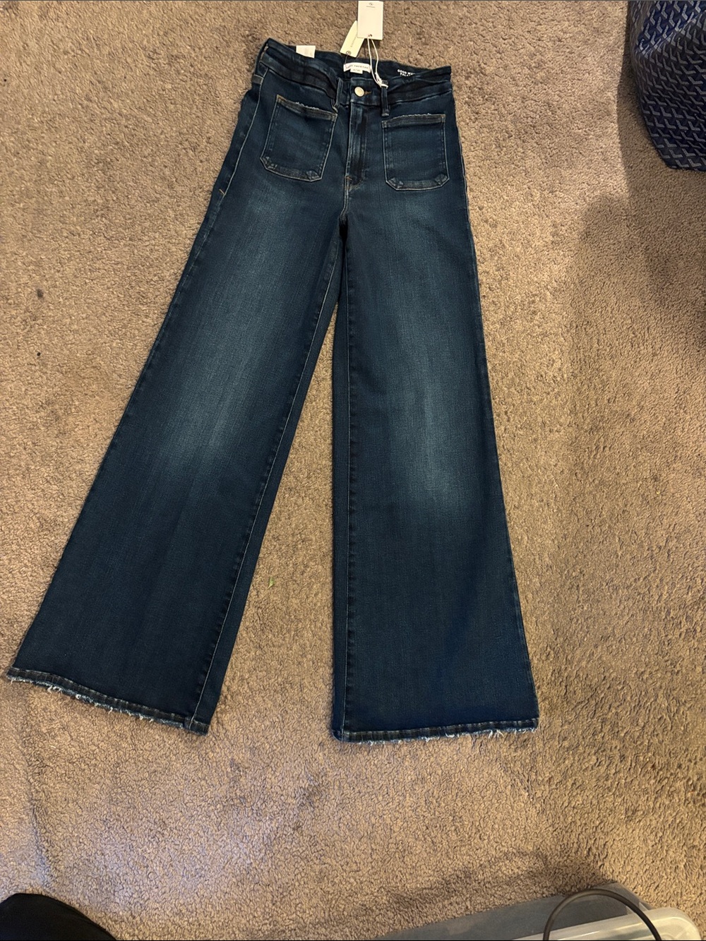 Good American Dark Blue High-Rise Wide Leg Jeans